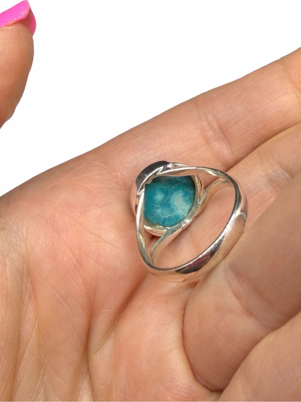 Aztec Mountain Turquoise Ring Size 8.5 Solid 925 Sterling Silver - Picture 6 of 7